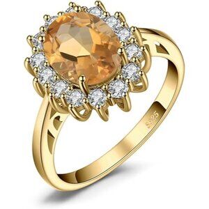 Yellow Gold Plated-citrine Princess Diana Class Birthstone Halo Ring
